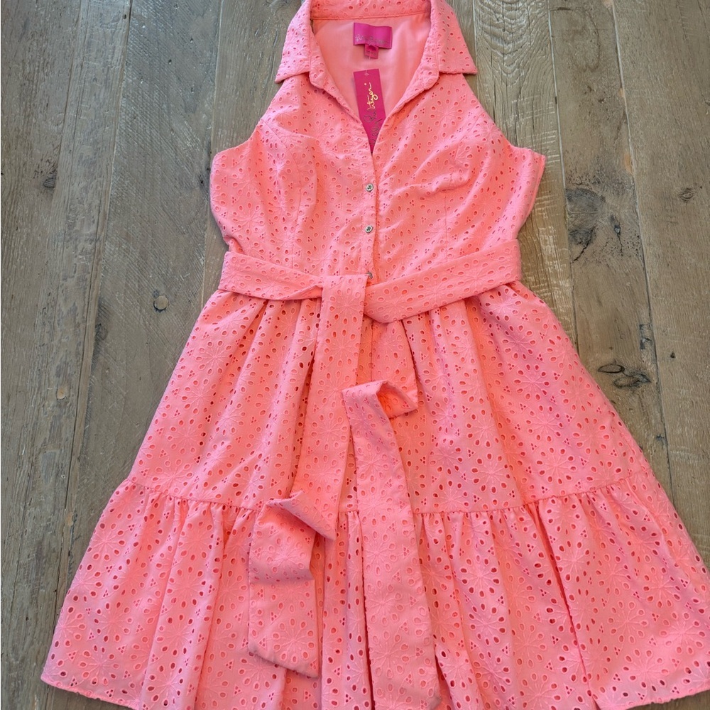 Lilly Pulitzer Shelona Coral Neon Sunburst Dress 10 - Picture 3 of 12